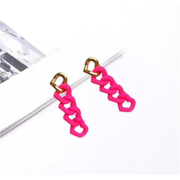 Chunky Chain Link Earrings | Statement Pastel Candy- Red Resin Drop Earrings - Picture 6 of 6
